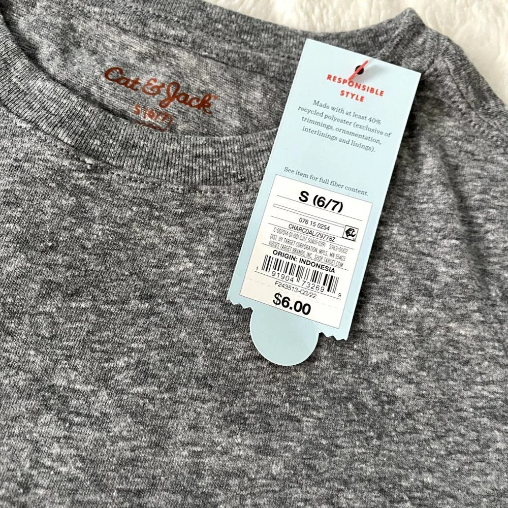 NWT LOT of 3 Boys Cat & Jack T-Shirts (Gray/Navy) S /6-7